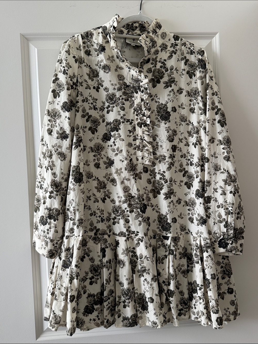 Tuckernuck Cream Dress with Black Floral Print and Ruffle Hem